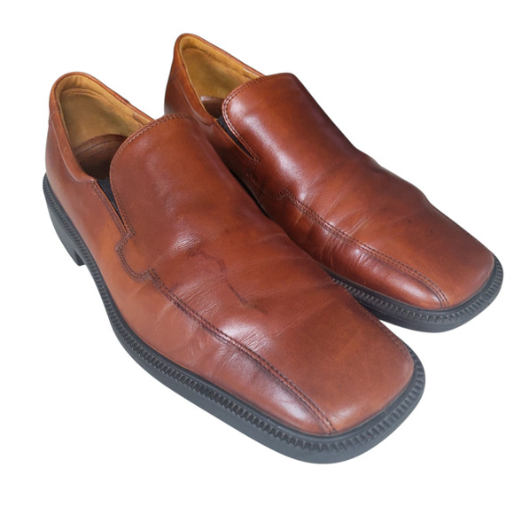 ECCO City Loafers Men's 46 EU 12 US Brown Leather Slip-On Shoes Square Toe - Picture 3 of 14